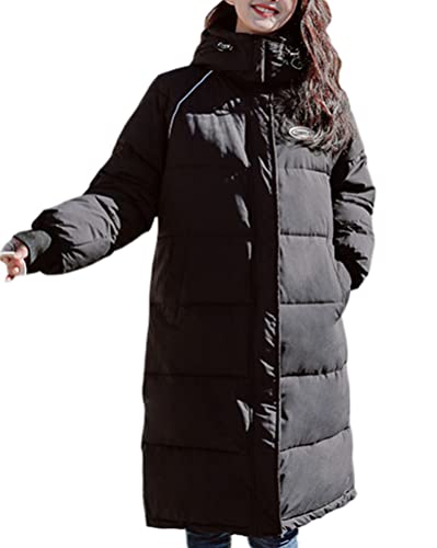 ORANDESIGNE Wintermantel Damen Lang Warm Winterjacke Verdickt Übergangsjacke Maxi Parka Jacke Kunstpelz Gürtel Langarm Steppjacke Outwear Damenmantel D-Schwarz XS von ORANDESIGNE