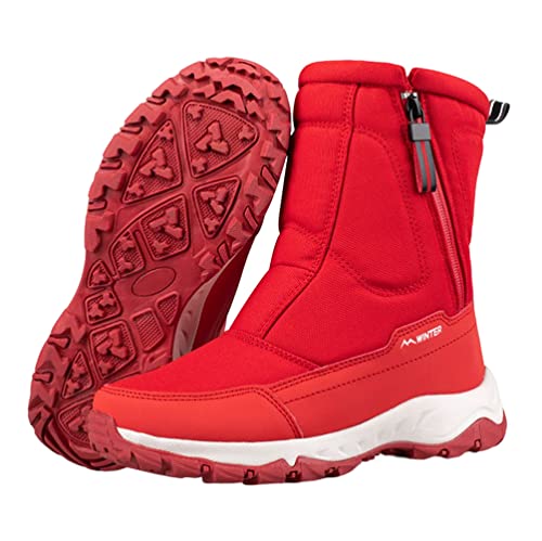 ORANDESIGNE Winterstiefel Damen Herren Winterschuhe Gefüttert Warm Schneestiefel Outdoor Turnschuhe rutschfest Flach Kurzestiefel Unisex Stiefelette E Rot 41 EU von ORANDESIGNE