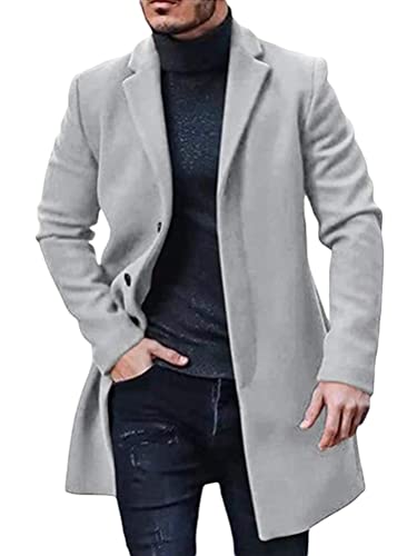 ORANDESIGNE Wollmantel Herren Lang Winter Wintermantel Mantel Slim Fit Elegant Business Trenchcoat Jacke Reverskragen Business Parka Pelzkrage Mantel mit Taschen Wolljacke B Grau XL von ORANDESIGNE