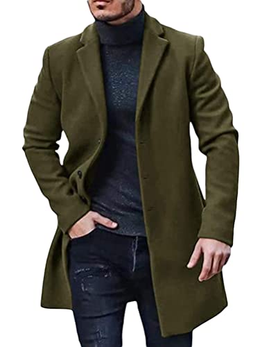 ORANDESIGNE Wollmantel Herren Lang Winter Wintermantel Mantel Slim Fit Elegant Business Trenchcoat Jacke Reverskragen Business Parka Pelzkrage Mantel mit Taschen Wolljacke B Grün L von ORANDESIGNE