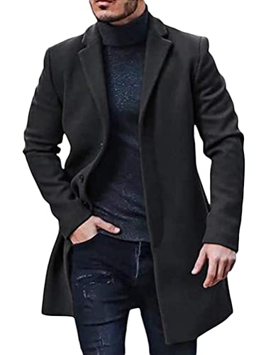 ORANDESIGNE Wollmantel Herren Lang Winter Wintermantel Mantel Slim Fit Elegant Business Trenchcoat Jacke Reverskragen Business Parka Pelzkrage Mantel mit Taschen Wolljacke B Schwarz L von ORANDESIGNE