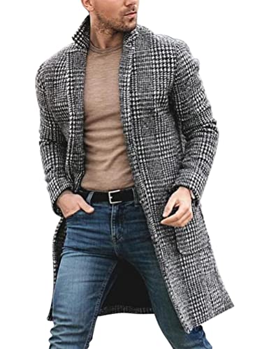 ORANDESIGNE Wollmantel Herren Lang Winter Wintermantel Mantel Slim Fit Elegant Business Trenchcoat Jacke Reverskragen Business Parka Übergangsjacke Mantel mit Taschen Wolljacke Blazer D Schwarz L von ORANDESIGNE