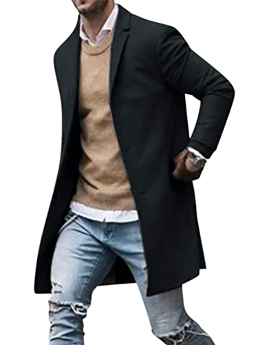 ORANDESIGNE Wollmantel Herren Lang Wintermantel Mantel Slim Fit Elegant Business Trenchcoat Jacke Reverskragen Business Parka Übergangsjacke Mantel mit Taschen Wolljacke Blazer F Schwarz M von ORANDESIGNE