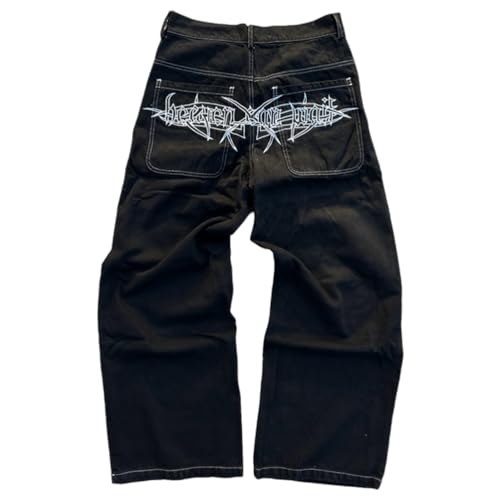 ORANDESIGNE Y2k Jeans Herren Hip Hop Retro Schädel Stickerei Gewaschen Baggy Denim Hose Lässig Lose Weites Bein Hose Streetwear D Schwarz S von ORANDESIGNE