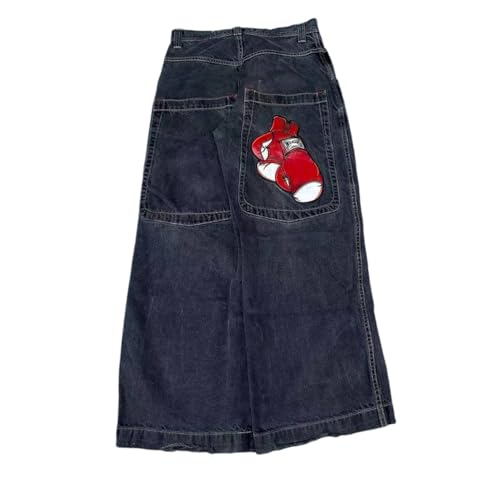 ORANDESIGNE Y2k Jeans Herren Hip Hop Retro Schädel Stickerei Gewaschen Baggy Denim Hose Lässig Lose Weites Bein Hose Streetwear E Schwarz L von ORANDESIGNE