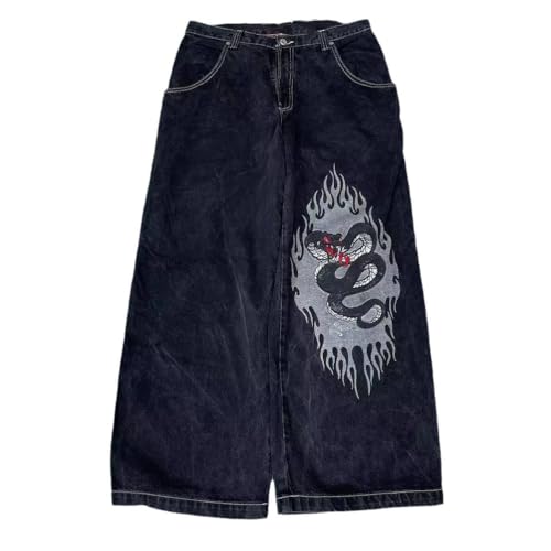 ORANDESIGNE Y2k Jeans Herren Hip Hop Retro Schädel Stickerei Gewaschen Baggy Denim Hose Lässig Lose Weites Bein Hose Streetwear J Schwarz M von ORANDESIGNE