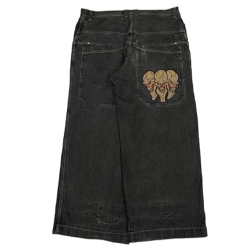 ORANDESIGNE Y2k Jeans Herren Hip Hop Retro Schädel Stickerei Gewaschen Baggy Denim Hose Lässig Lose Weites Bein Hose Streetwear M Schwarz M von ORANDESIGNE