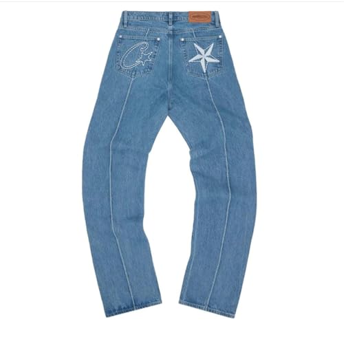 ORANDESIGNE Y2k Jeans Herren Hip Hop Retro Schädel Stickerei Gewaschen Baggy Denim Hose Lässig Lose Weites Bein Hose Streetwear P Blau M von ORANDESIGNE