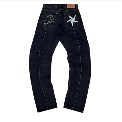 ORANDESIGNE Y2k Jeans Herren Hip Hop Retro Schädel Stickerei Gewaschen Baggy Denim Hose Lässig Lose Weites Bein Hose Streetwear P Schwarz L von ORANDESIGNE