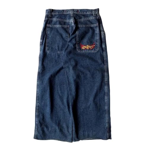 ORANDESIGNE Y2k Jeans Herren Hip Hop Retro Schädel Stickerei Gewaschen Baggy Denim Hose Lässig Lose Weites Bein Hose Streetwear Q Blau M von ORANDESIGNE