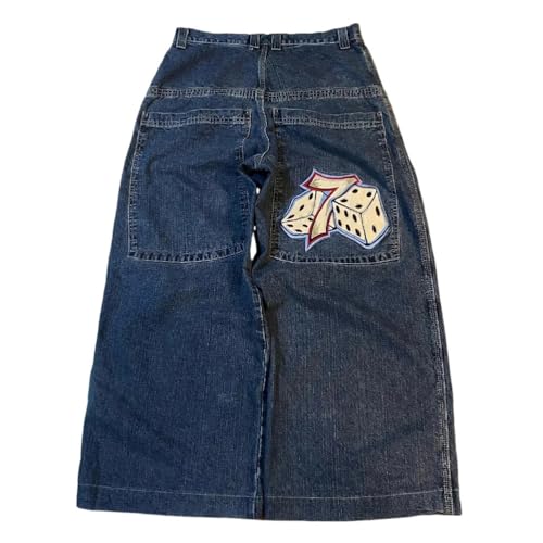 ORANDESIGNE Y2k Jeans Herren Hip Hop Retro Schädel Stickerei Gewaschen Baggy Denim Hose Lässig Lose Weites Bein Hose Streetwear R Blau XL von ORANDESIGNE
