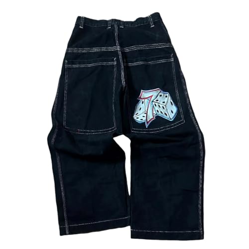 ORANDESIGNE Y2k Jeans Herren Hip Hop Retro Schädel Stickerei Gewaschen Baggy Denim Hose Lässig Lose Weites Bein Hose Streetwear R Schwarz M von ORANDESIGNE