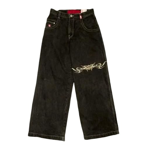 ORANDESIGNE Y2k Jeans Herren Hip Hop Retro Schädel Stickerei Gewaschen Baggy Denim Hose Lässig Lose Weites Bein Hose Streetwear S Schwarz XXL von ORANDESIGNE