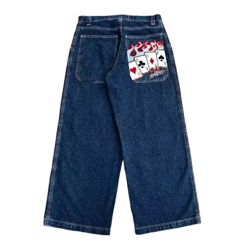ORANDESIGNE Y2k Jeans Herren Hip Hop Retro Schädel Stickerei Gewaschen Baggy Denim Hose Lässig Lose Weites Bein Hose Streetwear T Blau M von ORANDESIGNE