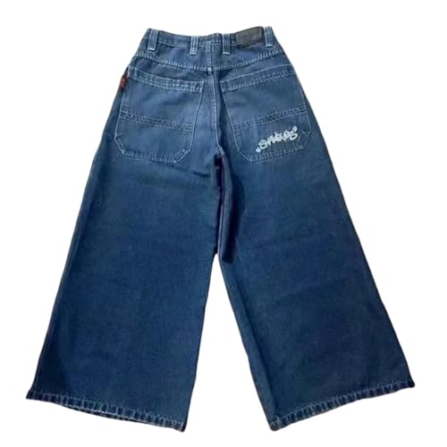 ORANDESIGNE Y2k Jeans Herren Hip Hop Retro Schädel Stickerei Gewaschen Baggy Denim Hose Lässig Lose Weites Bein Hose Streetwear U Blau L von ORANDESIGNE