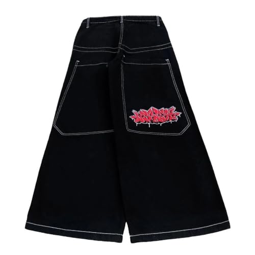 ORANDESIGNE Y2k Jeans Herren Hip Hop Retro Schädel Stickerei Gewaschen Baggy Denim Hose Lässig Lose Weites Bein Hose Streetwear V Schwarz L von ORANDESIGNE