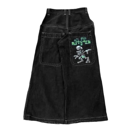 ORANDESIGNE Y2k Jeans Herren Hip Hop Retro Schädel Stickerei Gewaschen Baggy Denim Hose Lässig Lose Weites Bein Hose Streetwear X Blau XXL von ORANDESIGNE