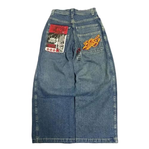 ORANDESIGNE Y2k Jeans Herren Hip Hop Retro Schädel Stickerei Gewaschen Baggy Denim Hose Lässig Lose Weites Bein Hose Streetwear XS Z08 Blau ORANDESIGNE Y2k Jeans Herren Hip Hop Retro Schädel Stickerei Gewaschen Baggy Denim Hose Lässig Lose Weites Bein Hose Streetwear XS Z08 Blau von ORANDESIGNE