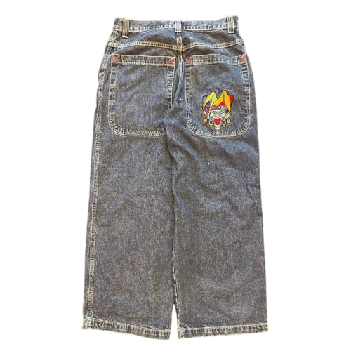 ORANDESIGNE Y2k Jeans Herren Hip Hop Retro Schädel Stickerei Gewaschen Baggy Denim Hose Lässig Lose Weites Bein Hose Streetwear Z04 Hellblau M von ORANDESIGNE