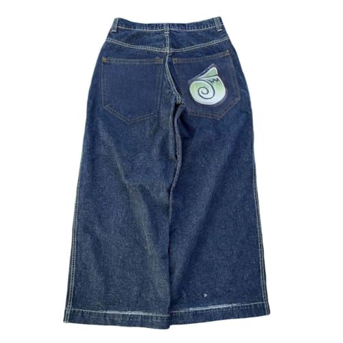 ORANDESIGNE Y2k Jeans Herren Hip Hop Retro Schädel Stickerei Gewaschen Baggy Denim Hose Lässig Lose Weites Bein Hose Streetwear Z06 Blau M von ORANDESIGNE