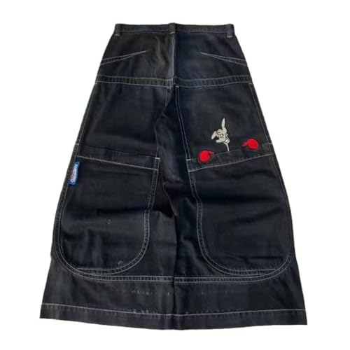 ORANDESIGNE Y2k Jeans Herren Hip Hop Retro Schädel Stickerei Gewaschen Baggy Denim Hose Lässig Lose Weites Bein Hose Streetwear Z07 Schwarz XXL von ORANDESIGNE