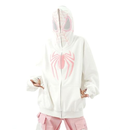 ORANDESIGNE Y2k Zip Up Hoodie Spider Grunge Vintage Gothic Kapuzenjacke Halloween Hunny B Weiß S von ORANDESIGNE