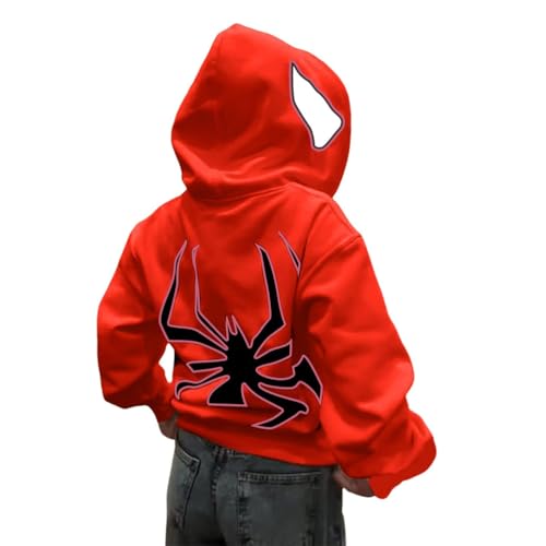 ORANDESIGNE Y2k Zip Up Hoodie Spider Grunge Vintage Gothic Kapuzenjacke Halloween Hunny Zip Hoodie Herren Y2k Crop Top 90er Jahre Vintage Zip Up Hoodies College Jacke Oversized Sweatshirt A Rot L von ORANDESIGNE