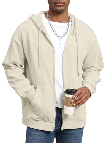 ORANDESIGNE Hoodie Herren Kapuzenpullover Zip Sweatjacke mit Kapuze Einfarbig Langarm Pullover Kapuzenjacke mit Taschen A Beige XL von ORANDESIGNE