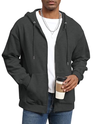 ORANDESIGNE Zip Hoodie Herren Kapuzenpullover Einfarbig Sweatjacke mit Kapuze Langarm Kapuzenjacke mit Taschen A Dunkelgrau L von ORANDESIGNE