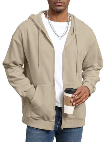 ORANDESIGNE Hoodie Herren Kapuzenpullover Zip Sweatjacke mit Kapuze Einfarbig Langarm Pullover Kapuzenjacke mit Taschen A Khaki S von ORANDESIGNE