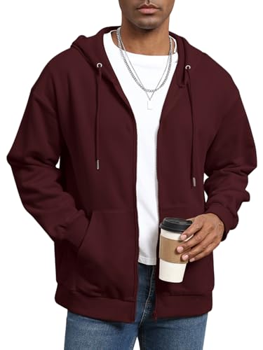ORANDESIGNE Hoodie Herren Kapuzenpullover Zip Sweatjacke mit Kapuze Einfarbig Langarm Pullover Kapuzenjacke mit Taschen A Weinrot XS von ORANDESIGNE