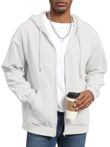 ORANDESIGNE Zip Hoodie Herren Kapuzenpullover Einfarbig Sweatjacke mit Kapuze Langarm Kapuzenjacke mit Taschen A Weiß S von ORANDESIGNE