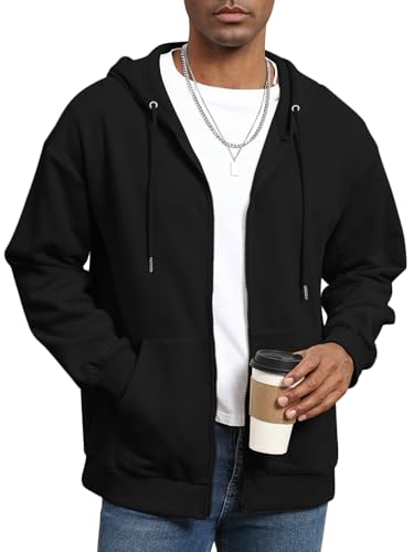 ORANDESIGNE Hoodie Herren Kapuzenpullover Zip Sweatjacke mit Kapuze Einfarbig Langarm Pullover Kapuzenjacke mit Taschen A Schwarz XL von ORANDESIGNE