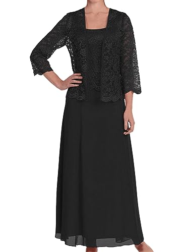 ORANDESIGNE Zweiteiler Damen Elegant Festlich Hochzeit Tüll Spitze Bolero und Abendkleid Maxi Lang Schicke Abendmode Set Outfit 2 Teiler Party Cocktail Mode Kleider Anzug Schwarz 3XL von ORANDESIGNE