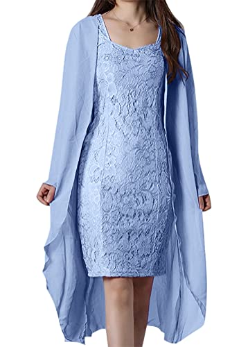 ORANDESIGNE Zweiteiler Damen Festlich Hochzeit Kleid Anzug Bolero Lang Und Abendkleid Elegant Knielang Festival Outfit Curvy Abendrobe Freizeitanzug BekleidungsSet Suit Set Suit D Blau XXL von ORANDESIGNE