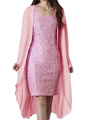 ORANDESIGNE Zweiteiler Damen Festlich Hochzeit Kleid Anzug Bolero Lang Und Abendkleid Elegant Knielang Festival Outfit Curvy Abendrobe Freizeitanzug BekleidungsSet Suit Set Suit D Rosa 3XL von ORANDESIGNE