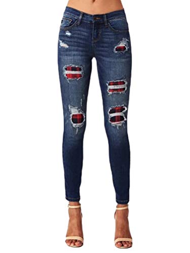 ORANDESIGNE Damen Skinny Jeans Mittlerer Bundhöhe Stretch Schmal Geschnittene Jeanshose Z6 Dunkelblau XXL von ORANDESIGNE