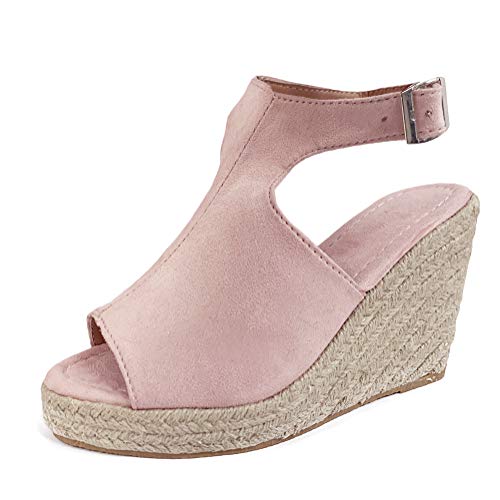 Sandalen Damen Espadrilles Keilabsatz Wedges Schuhe Mit Absatz Sandaletten Strandschuhe Riemchensandalen (40 EU, Pink) von ORANDESIGNE