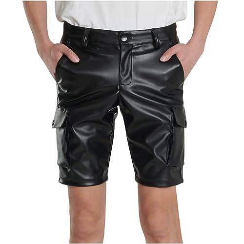 Shorts Herren Kurze Lederhose Sexy Wetlook Boxershorts Stretch Sport Training Laufen Joggingshose Lack Lederoptik Hose Kurze Leggings Slim Fit Ledershorts Ledershorts Punk Clubwear von ORANDESIGNE