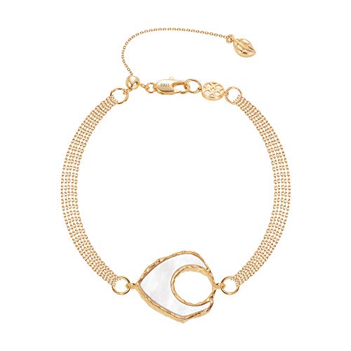 ORANGE CUBE 18 Karat vergoldetes Silberarmband, doppelt dünne Kette mit weißer Muschel von ORANGE CUBE