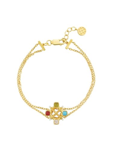 Orange Cube Sky Wheel Armband - 18 Karat vergoldete Doppelkette mit hellen Kunststeinen von ORANGE CUBE