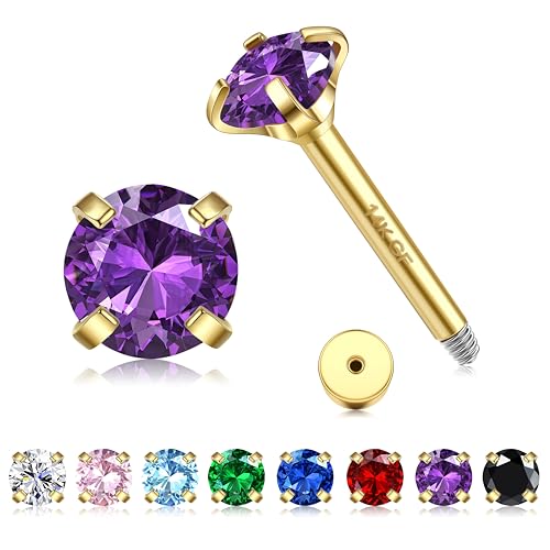 ORAZIO 14K Ohrringe Gold Piercing Ohr für Damen Herren Helix Piercings Ohrstecker Gold Chirurgenstahl Ohrringe Lila Zirkon Piercing Hypoallergen Ohrpiercing Earrings Goldene Ohrringe Damen von ORAZIO