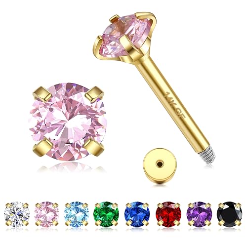 ORAZIO 14K Ohrringe Gold Piercing Ohr für Damen Herren Helix Piercings Ohrstecker Gold Chirurgenstahl Ohrringe Rosa Zirkon Piercing Hypoallergen Ohrpiercing Earrings Goldene Ohrringe Damen von ORAZIO