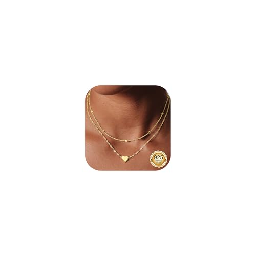 ORAZIO 2 Stück Kette Silber 925 Damen Halskette Herz Kette Gold Goldkette Damen Hypoallergene 14K Gold Vergoldet Frauen Schmuck von ORAZIO