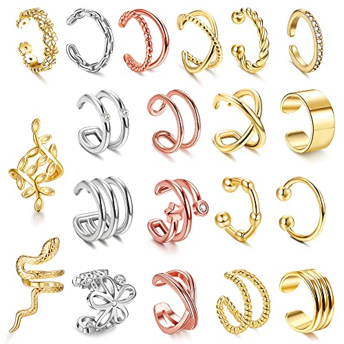 ORAZIO 20Pcs Ear Cuff Set Damen Ohrmanschette Ohrringe Earcuffs Set Helix Knorpel Ohrmanschette Ohne Ohrloch Wickelohrring Fakepircings Ohr Cuffs Ohrklemme 1 von ORAZIO