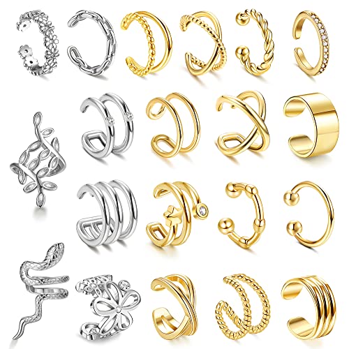 ORAZIO 20Pcs Ear Cuff Set Damen Ohrmanschette Ohrringe Earcuffs Set Helix Knorpel Ohrmanschette Ohne Ohrloch Wickelohrring Fakepircings Ohr Cuffs Ohrklemme 2 von ORAZIO