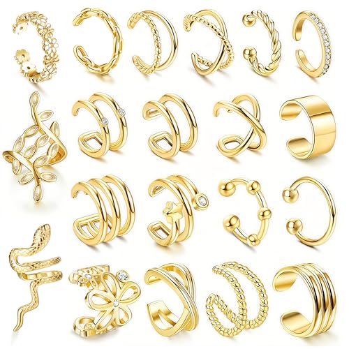 ORAZIO 20Pcs Ear Cuff Set Damen Ohrmanschette Ohrringe Earcuffs Set Helix Knorpel Ohrmanschette Ohne Ohrloch Wickelohrring Fakepircings Ohr Cuffs Ohrklemme Gold von ORAZIO