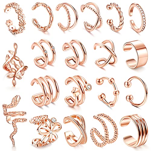 ORAZIO 20Pcs Ear Cuff Set Damen Ohrmanschette Ohrringe Earcuffs Set Helix Knorpel Ohrmanschette Ohne Ohrloch Wickelohrring Fakepircings Ohr Cuffs Ohrklemme Roségold von ORAZIO