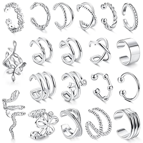 ORAZIO 20Pcs Ear Cuff Set Damen Ohrmanschette Ohrringe Earcuffs Set Helix Knorpel Ohrmanschette Ohne Ohrloch Wickelohrring Fakepircings Ohr Cuffs Ohrklemme Silber von ORAZIO