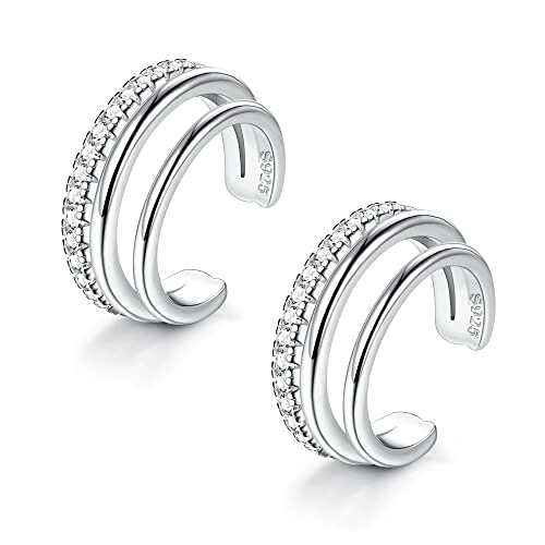 ORAZIO 2Pcs Ear Cuff Set Damen 925 Sterlingsilber Ohrklemme Ohrmanschette Gold Helix Knorpel Clip Wickelohrring Fakepircings Ohrspange Ohrklemme Cuffs, A-Silber von ORAZIO